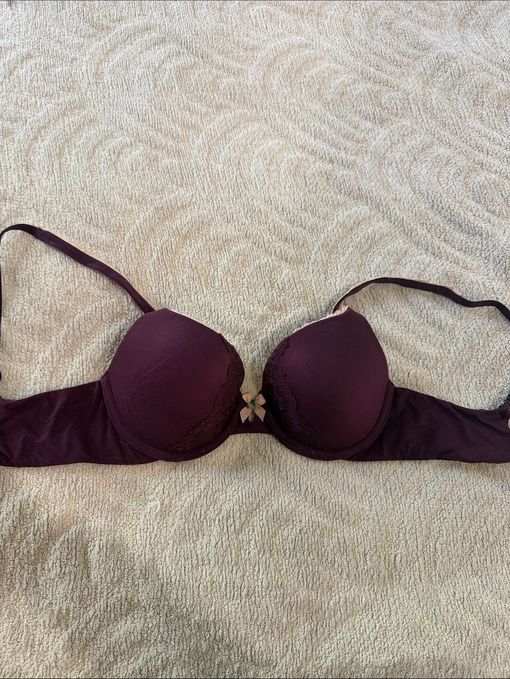 Victorias Secret Padded Plum Lace Trim Push-Up Bra